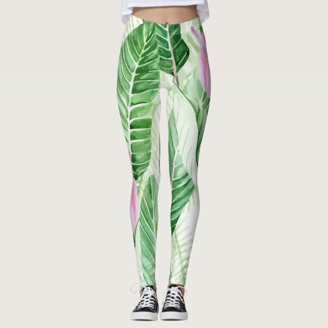 Anturio Rosa Planta Tropical Leggings (Front)