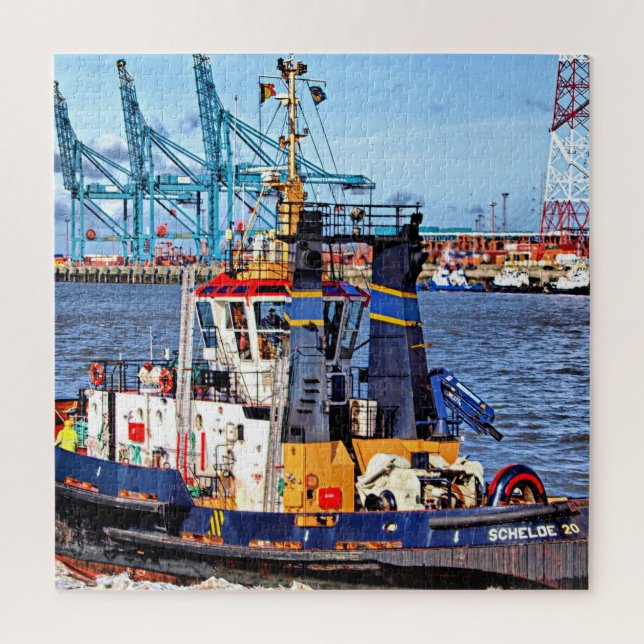 Antwerp, Belgium scenic photo with tugboat Jigsaw Puzzle (Vertical)