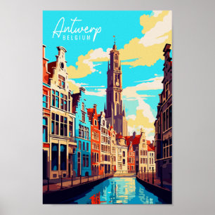 Antwerp Belgium vintage travel place illustration Poster