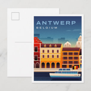Antwerp Belgium Watercolor Travel Postcard