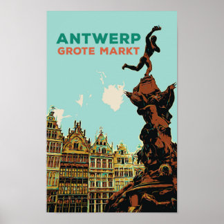 Antwerp Grote Markt illustration Belgium Poster