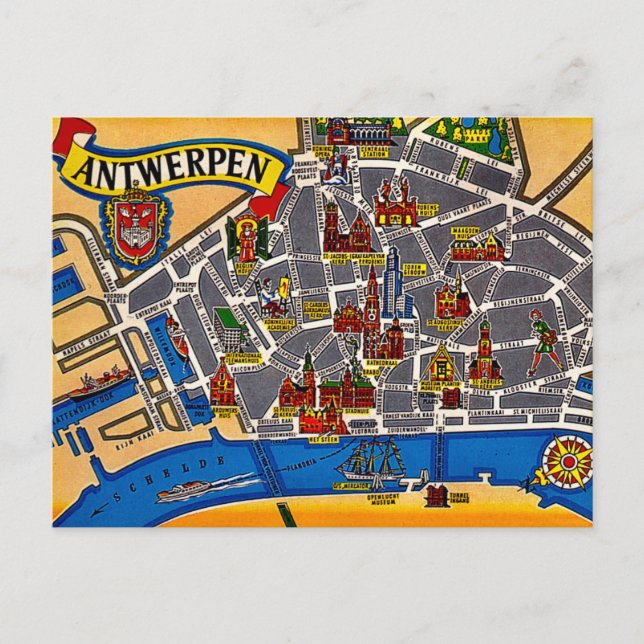Antwerp Vintage Street Map  Postcard (Front)