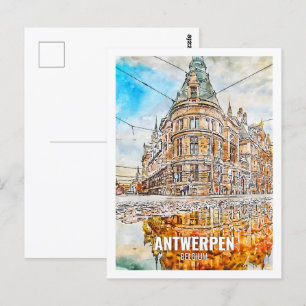 Antwerpen Belgium Travel Place Watercolor Postcard
