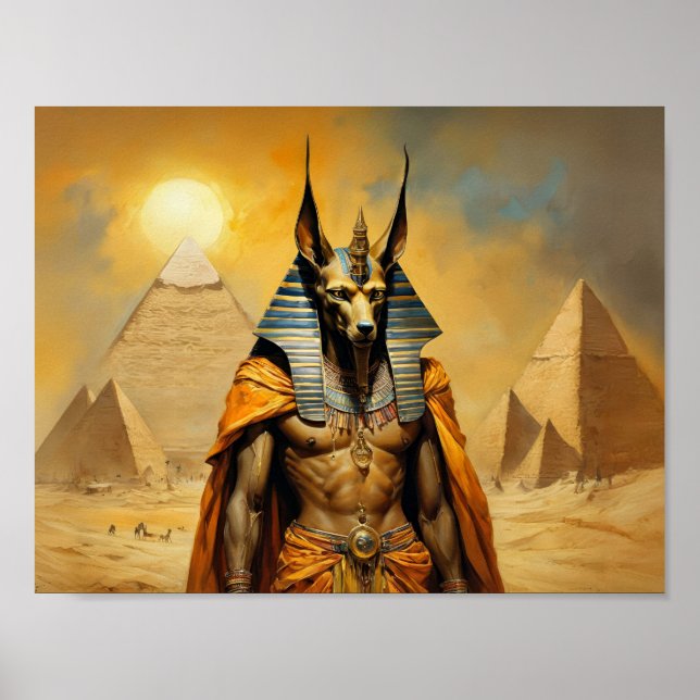 Anubi The Egyptian God with pyramids Poster (Front)