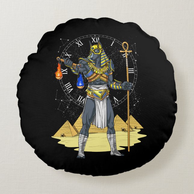 Anubis Egyptian God Ancient Ankh Mythology Round Pillow (Front)