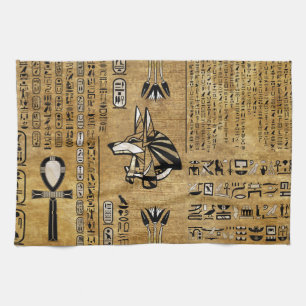 Anubis - Egyptian God -Gold and Pearl Kitchen Towel