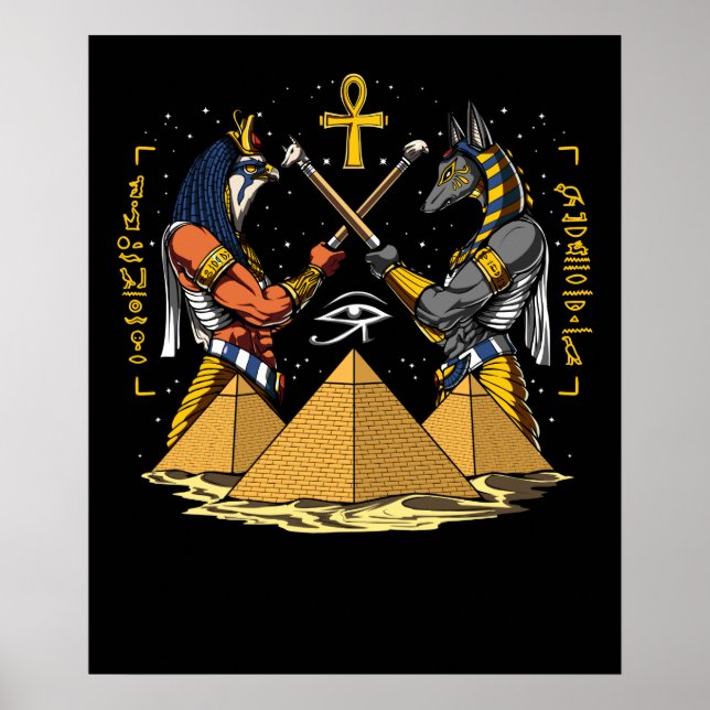 Anubis Egyptian God Ra Ankh Eye Of Horus Pyramids Poster (Front)