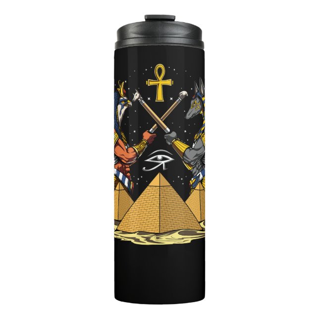 Anubis Egyptian God Ra Ankh Eye Of Horus Pyramids Thermal Tumbler (Front)