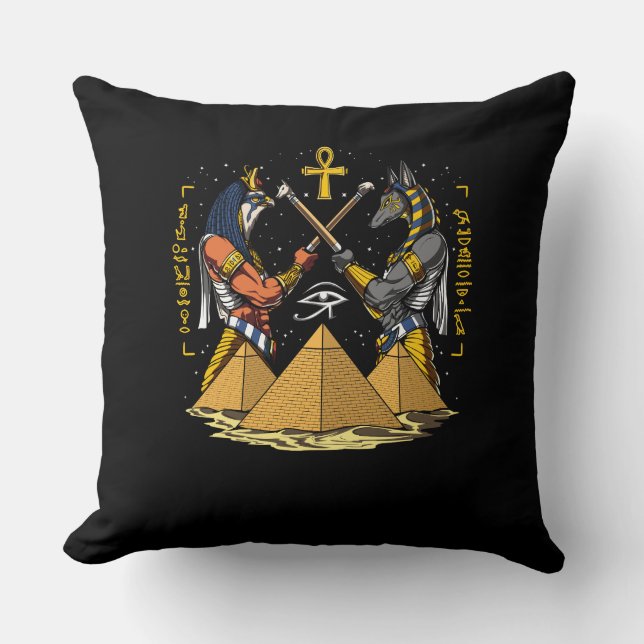 Anubis Egyptian God Ra Ankh Eye Of Horus Pyramids Throw Pillow (Front)