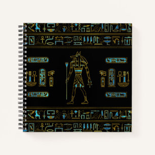 Anubis Egyptian Gold and blue stained glass Notebook