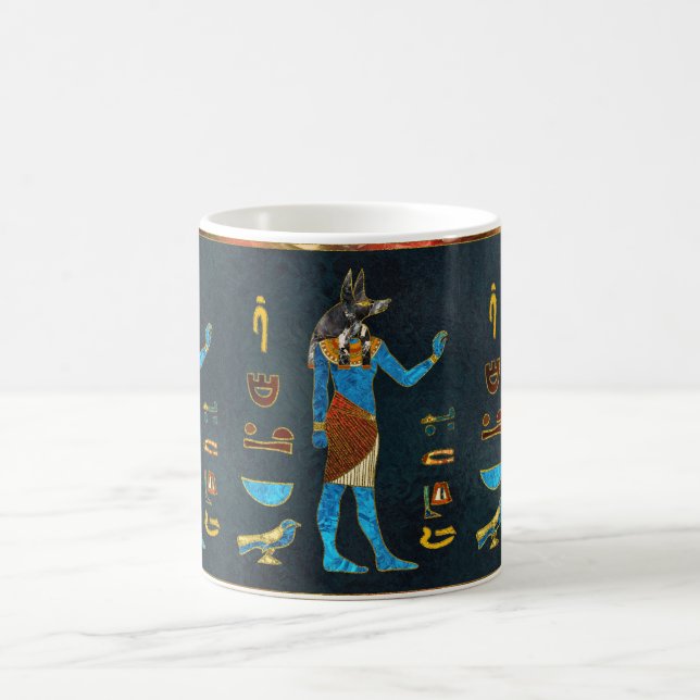 Anubis Egyptian  Gold, Blue and Red glass Coffee Mug (Center)