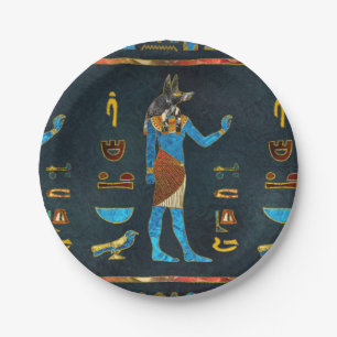 Anubis Egyptian Gold, Blue and Red glass Paper Plate