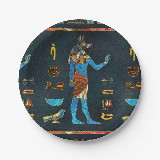 Anubis Egyptian  Gold, Blue and Red glass Paper Plate (Front)