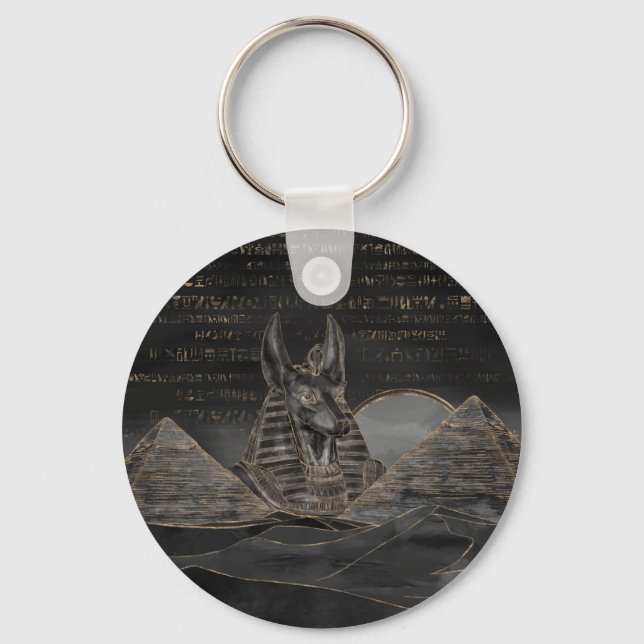 Anubis on Egyptian pyramids landscape Keychain (Front)