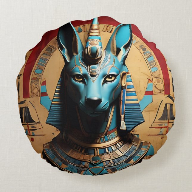 Anubis power and majesty of ancient mythology round pillow (Back)