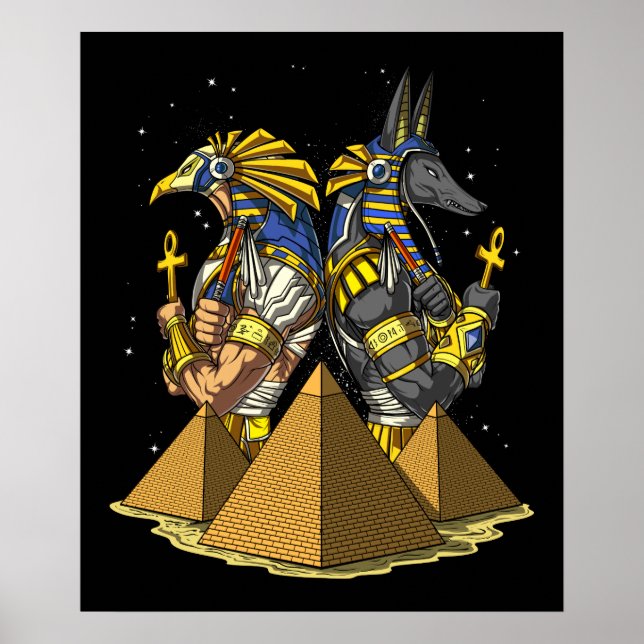 Anubis Ra Egyptian Gods Ancient Pyramids Mythology Poster (Front)