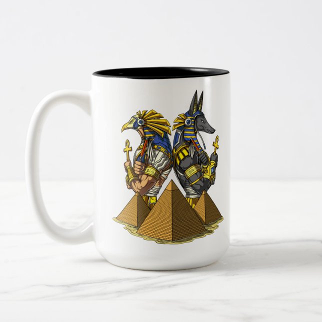 Anubis Ra Egyptian Gods Ancient Pyramids Mythology Two-Tone Coffee Mug (Left)