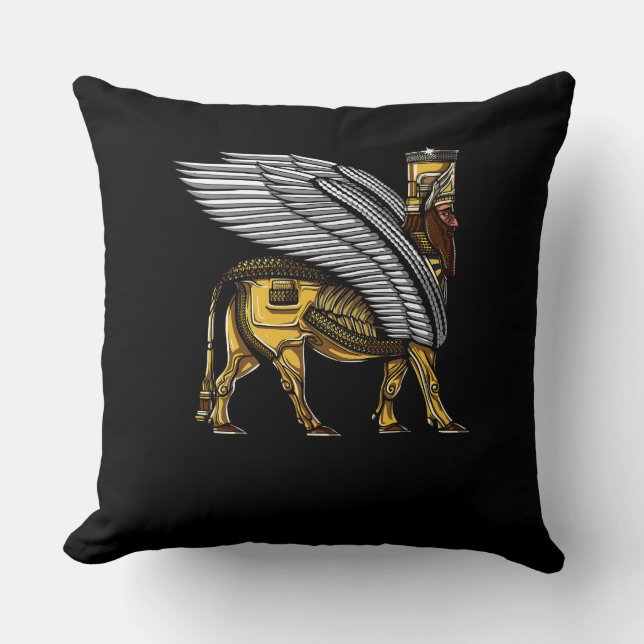 Anunnaki Guardian Alien Ancient Sumerian God Throw Pillow (Front)