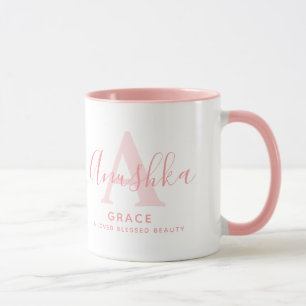 Anushka name meaning and A monogram soft pink Mug