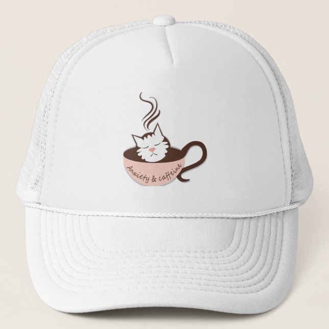 Anxiety & Caffeine Funny Gift for Coffee Lovers Trucker Hat (Front)