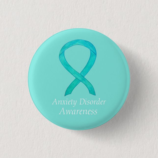 Anxiety Disorder Awareness Custom Teal Ribbon Pin (Front)