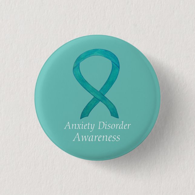 Anxiety Disorder Awareness Custom Teal Ribbon Pin (Front)