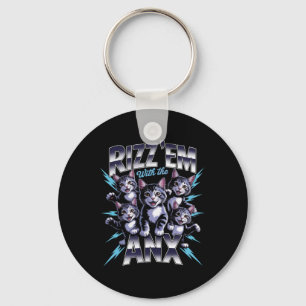 Anxiety Funny Mental Health Rizz Em With Anx Cat K Keychain