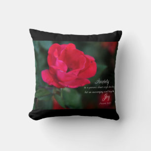 Anxiety  - Joy verse from Proverbs with Red Rose Throw Pillow