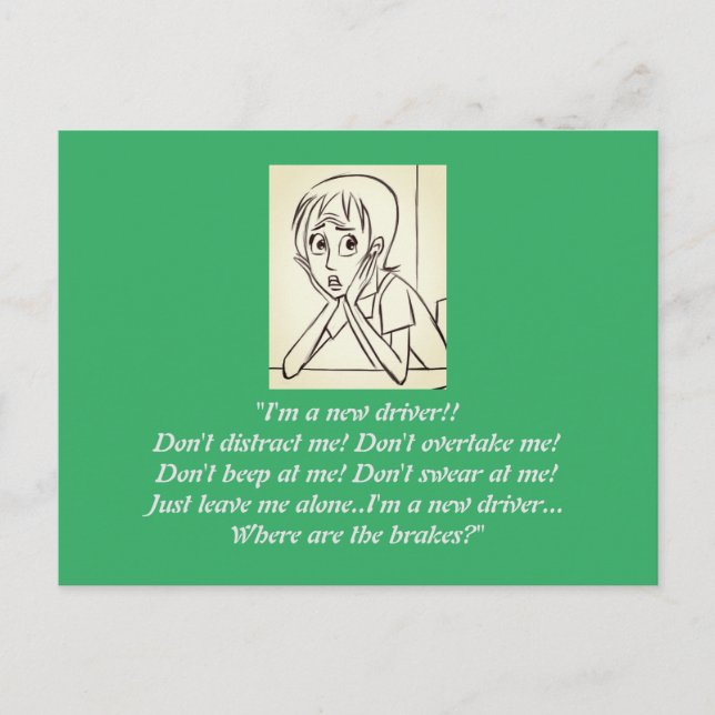 Anxiety Stressed woman cartoon green Postcard (Front)