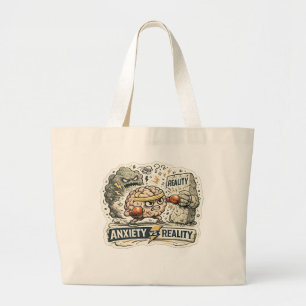 Anxiety vs Reality Funny Mental Health Humourous I Large Tote Bag