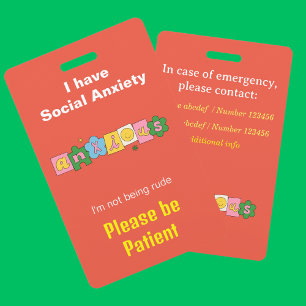 Anxious Anxiety invisible disability lanyard ID Badge