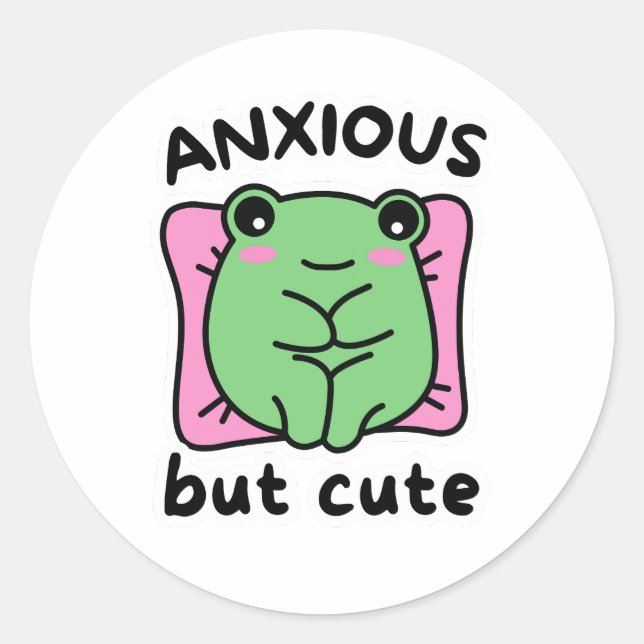 Anxious But Cute, Funny Anxious Frog Sticker (Front)