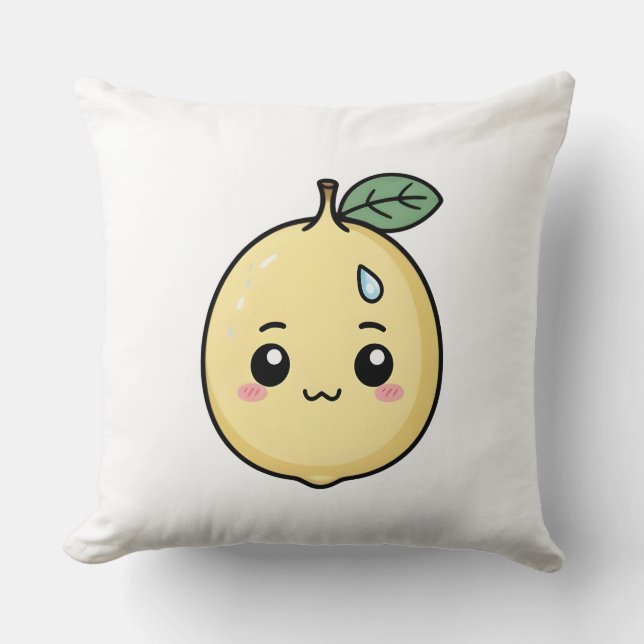 Anxious Lemon with a Sweat Drop Throw Pillow (Front)