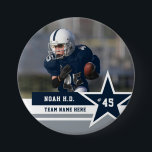 Any 3 Colour Sports Photo Team Buttons Pins<br><div class="desc">Show your team spirit with a custom sports photo pin! Perfect for football, soccer, baseball or any sport, this simple diy pin back template enables you to showcase up to three colours to match your team. The design features space for a player’s name, team name, and jersey number displayed in...</div>