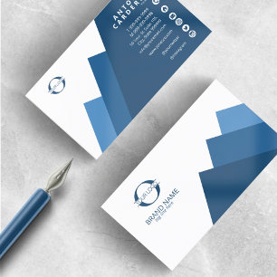 Any 3 Colours Geometric w/Logo Blue ID812 Business Card