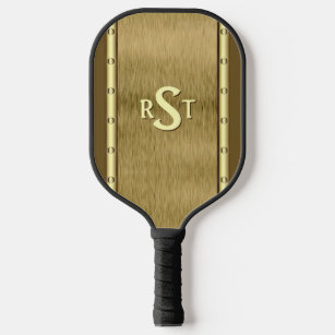 Any 3 Initial Letter Monogram Brushed Metal Brown  Pickleball Paddle