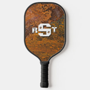 Any 3 Initial Letter Monogram Rusty Steel Plate  Pickleball Paddle