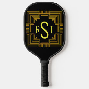 Any 3 Initial Monogram Letter Gold Geometric Lines Pickleball Paddle