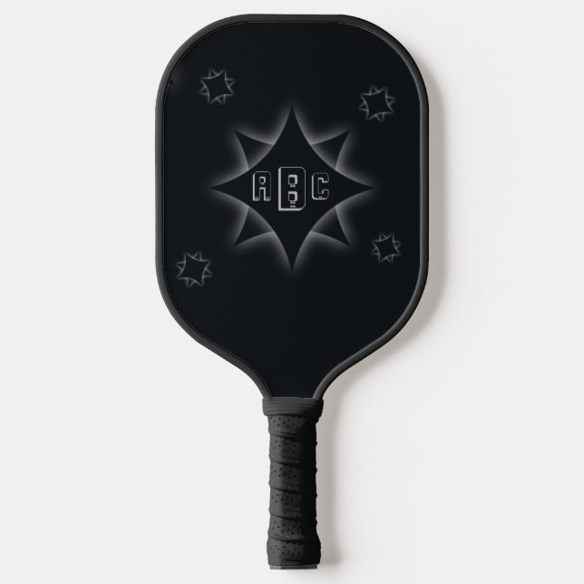 Any 3 Initial Monogram Letter Grey Stars Shadow  Pickleball Paddle (Front)