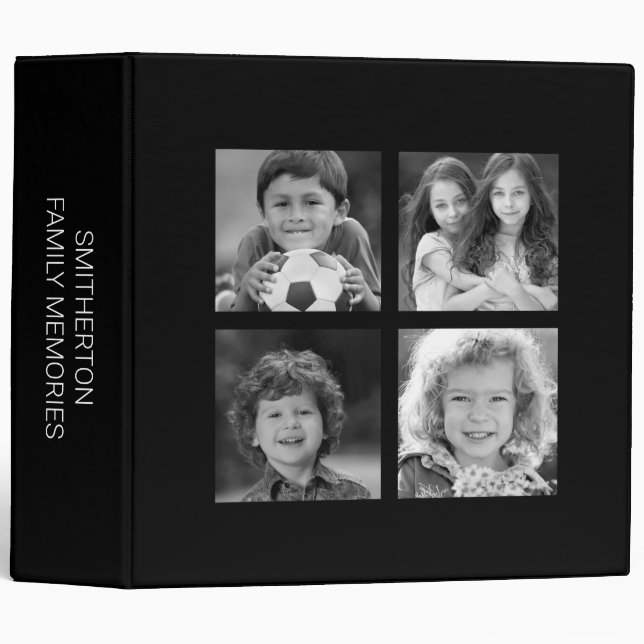 Any 4 Pictures Made Black White Photo Scrapbook Binder (Front/Spine)
