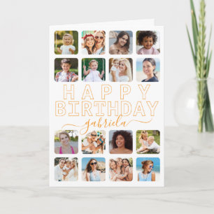 Any Age 16-Photo Collage Birthday Card – Orange Mo