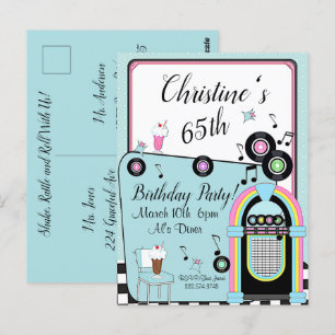 Any Age,1950's Diner Birthday Invitation Postcard