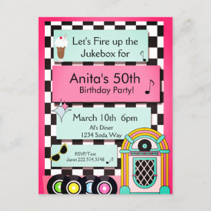Any Age, 1950's Diner Birthday Invitation Postcard