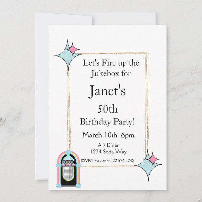 Any Age, 1950's Jukebox Invitation d'anniversaire (Devant)