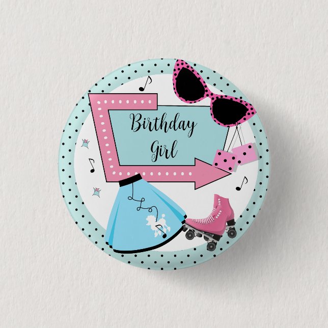 Any Age,1950's Retro Birthday  1 Inch Round Button (Front)
