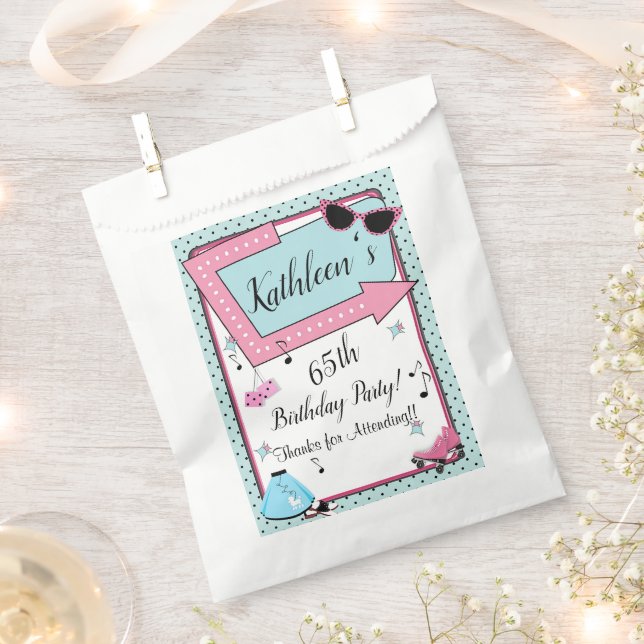 Any Age, 1950's Retro Birthday Favour Bag (Clipped)