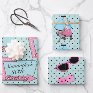 Any Age, 1950's Retro Birthday Wrapping Paper Sheet