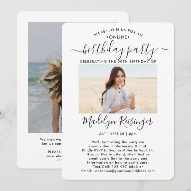 Any Age 2 Photo Virtual Online Birthday Party Invitation (Front/Back)