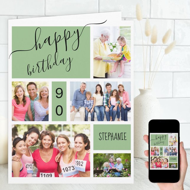 Any Age 5 Photo Collage Green Custom Birthday Card (Creator Uploaded)