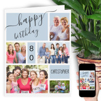 Any Age 5 Photo Collage Grey Blue Custom Birthday